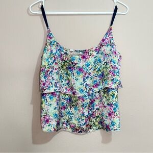 GUESS Blue Green & Purple Floral Silky Tiered Ruffle Cami – Size Medium EUC